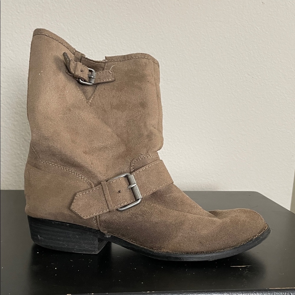 Brown Suede Ankle Boots with Buckles